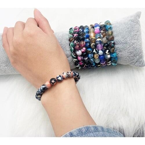 Momiji Natural Stone Bracelet for Men Women 8mm Colorful Agate Beads Bracelet Bangle Handmade Charm Jewelry Gift Wholesale