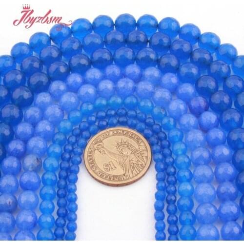 Round Faceted Blue Jades Beads Stone Loose Spacer Beads for Women Men DIY Necklace Bracelet Earrings Rings Jewelry Making 15"