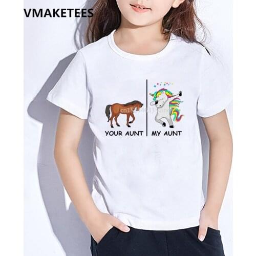 Kids Summer Girls & Boys T shirt Children Your Aunt Horse My Aunt Unicorn Cartoon Print T-shirt Cute Funny Baby Clothes,HKP5261