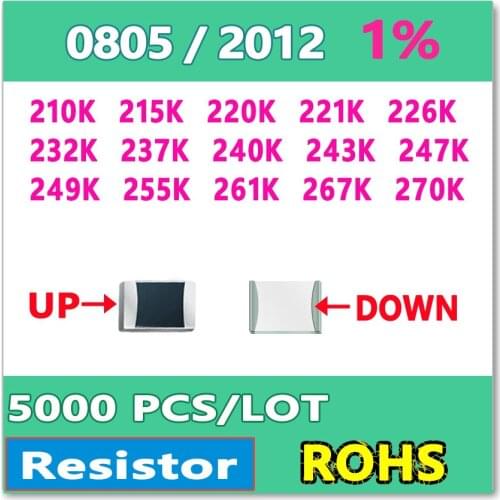 JASNPROSMA OHM 0805 F 1% 5000pcs 210K 215K 220K 221K 226K 232K 237K 240K 243K 247K 249K 255K 261K 267K 270K smd 2012 Resistor