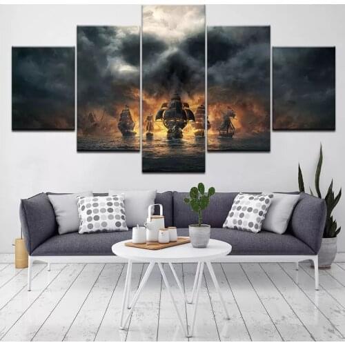 Canvas Painting 5 Pieces Pirates Of The Caribbean Movie Wall Art Pictures Modular Wallpapers Poster Print For Living Room Decor