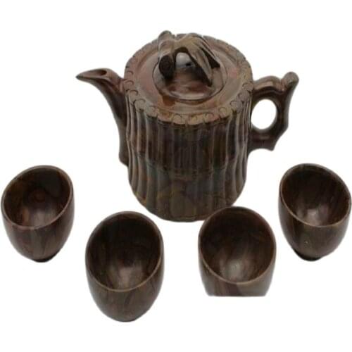 Chinese nature Jade Sculpture tea teapot and tea cup A set