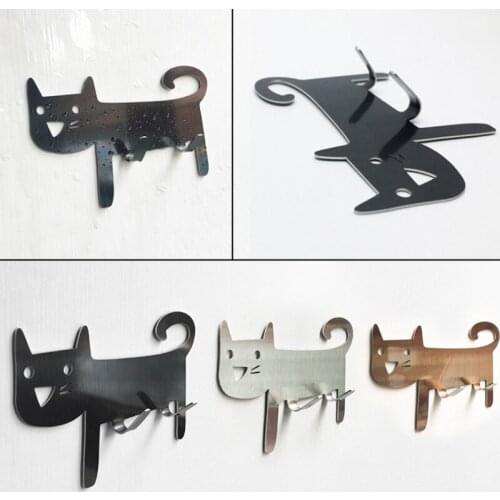 Stainless Steel Cartoon Cat Hook Hanger Holder Rack Punch Free Adhesive for Bathroom Kitchen Door Back Wall Sundries Towel Hook