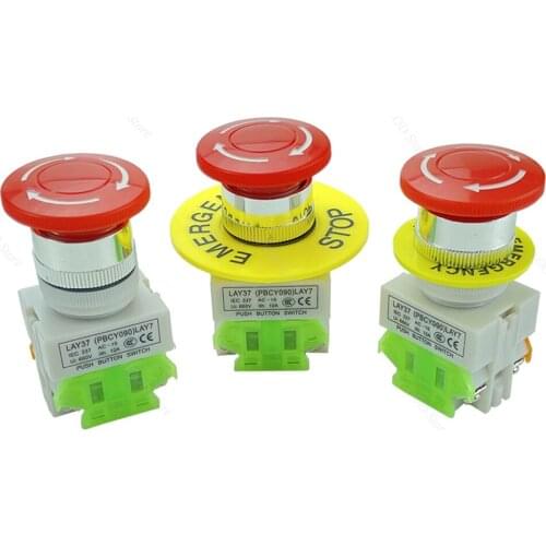 Lay37 mushroom cover 1 NC DPST emergency stop button switch AC 660V 10A switchgear elevator locking and self-locking ring