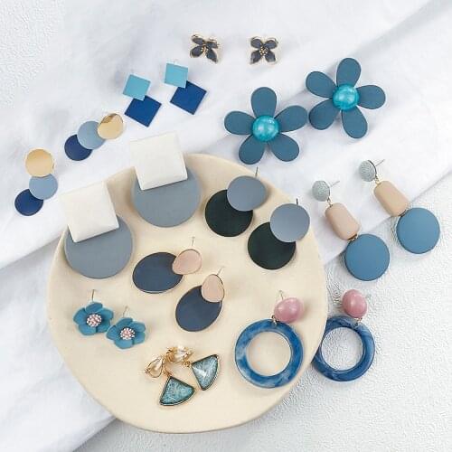 Lifefontier Korea Dark Blue Acrylic Drop Earrings for Women 2020 Fashion Simple Round Square Circle Geometric Earrings Jewelry