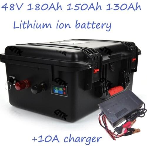 48V 180Ah 150Ah 130Ah Lithium Li Ion Rechargeable Battery for inverter RV Marine boat Golf Cart Solar Power Storage+10A Charger