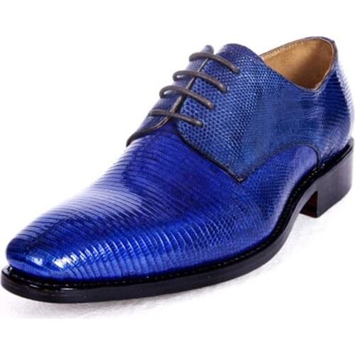 Hubu blue Lizard skin Men shoes Genuine leather sole Lizard leather men shoes high-end Men shoes men formal shoes