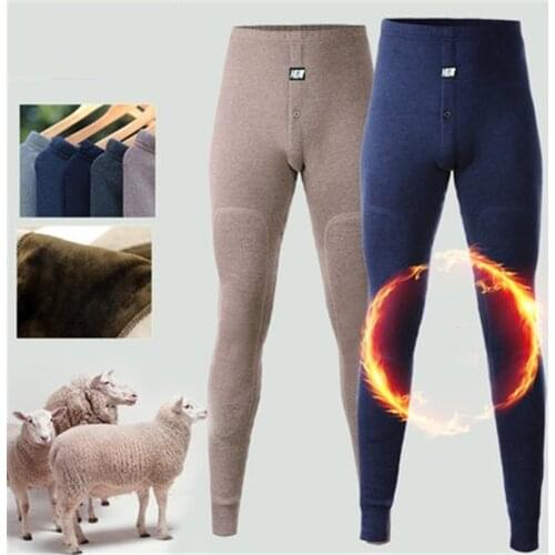 Fanceey Merino Wool Knee Thicken Pants Thermal underwear Men Winter Cloth Fleece Long John Men Leggings Underpants Super Warm