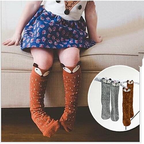 Girls/boys sock childrens knee long fox socks baby kids cotton backless fox cartoon dot unisex socks 2colors