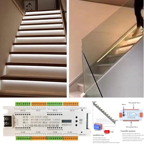 Stairs streamline tape lamp DIY light strip motion sensor 32 Channel dimming under cabinet DC 12V white for the Steps ladder