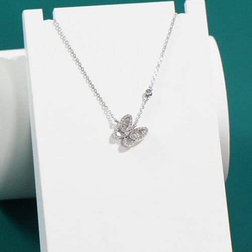 BOEYCJR Butterfly 18K White Gold Natural Diamonds Pendant Necklace for Women Anniversary Gift