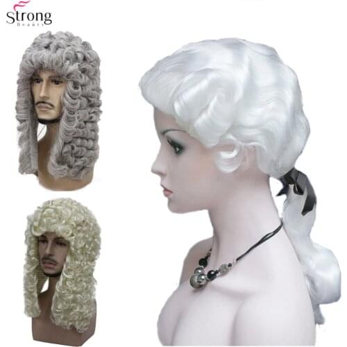 StrongBeauty Lawyer Judge Wig Cosplay Royal Grand Blonde Colonial Judge George Washington Men Costume Wig Synthetic