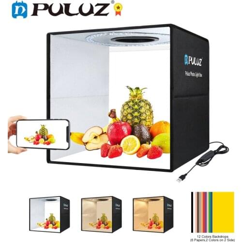 PULUZ 40CM Photo Studio Portable Ring LED Ring Dimmable Light box Desktop Shooting Tent Softbox 6 x Dual-side Color background