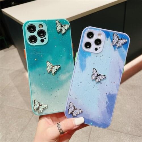 Luxury Glitter Stars Butterfly Protection Case For Samsung Note 20 Note 10 S20 FE S21 A50 A70 A51 A12 A31 A21S A52 Cover Case