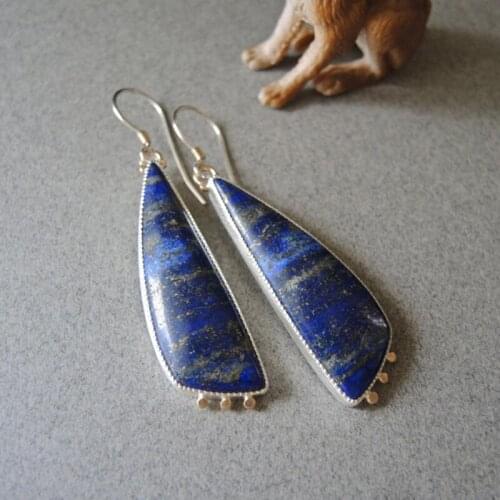 Christmas Handmade Lapis Earrings for Women 2020 Silver Plated Geometry Long Dangle Earrings Fashion Party Metal Ear Jewelry