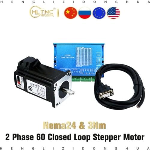 RU EU free VAT Nema24 2 Phase Closed-Loop Servo Motor L88mm 5A 3N.m & HSS60 6A Hybrid Step-servo Driver CNC Controller Kit