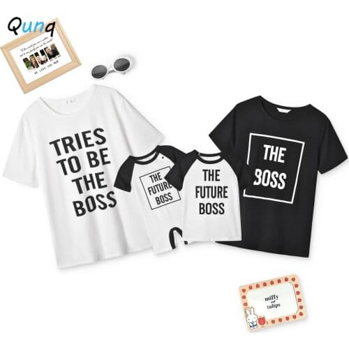 Qunq Family Matching T-shirt 2021 New Summer Letter Print Tops Clothes for Man Women Baby Kids Mother Father Son Daughter Outfit