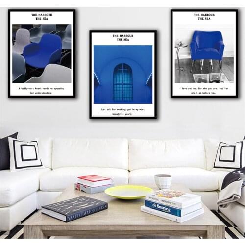 The Harbour The Sea Blue Color Canvas Art Painting Wall Art Canvas Paintings Nordic Style Wall Picture for Living Room B5405