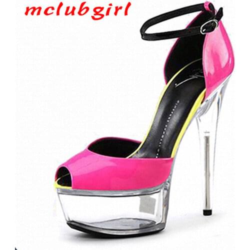 Mclubgirl 15cm Heels Super High Heels, Steel Tube Dance, Open Toe Color Matching, Thin Heel Bag and Fish Mouth Sandals LYP
