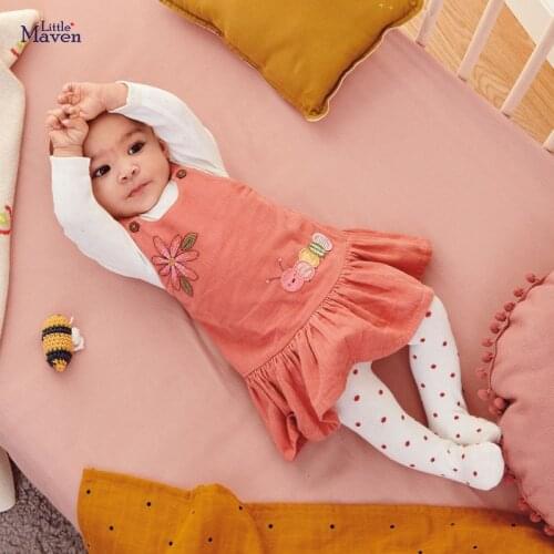 Corduroy Girl Vest Suspender Dress + White Tees 2 Pieces Sets Children Wear Autumn Kids Costume Cartoon Caterpillar