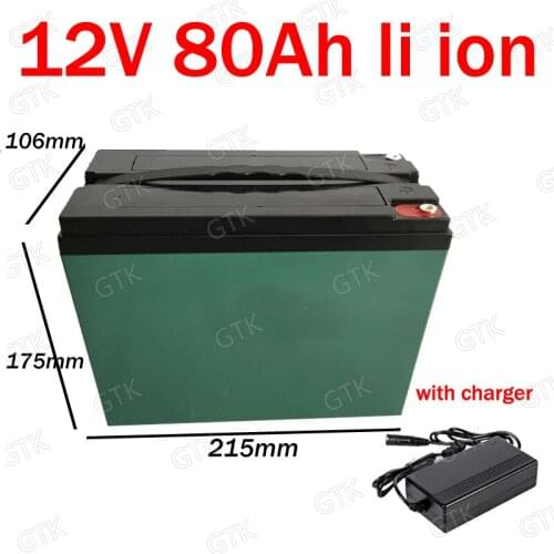 GTK waterproof 12v 80ah lithium ion battery 18650 BMS 3S li ion for caravan Household appliances Medical equipment +10A charger