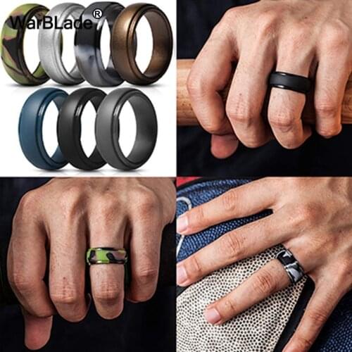 WarBLade 8pcs/set Food Grade FDA Silicone Rings For Men Wedding Rubber Bands Hypoallergenic Flexible Sports Silicone Finger Ring