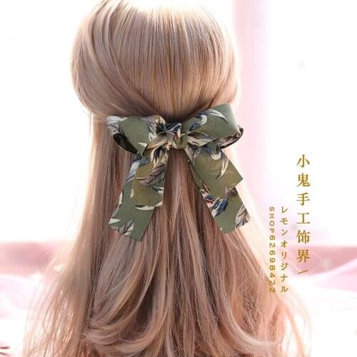 Korean version of the new army green bow hairpin large top clip bow hair ring pine cone hairpin rubber band spring clip