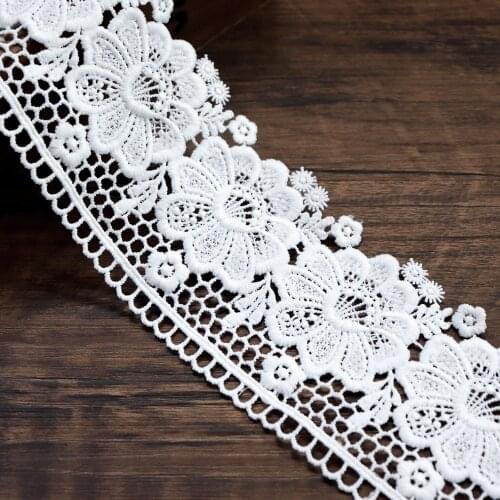 2 Yards 7.3cm Width Floral White Lace Ribbon Tape Lace Trim DIY Embroidered Home Textile Sewing Decoration lace fabric