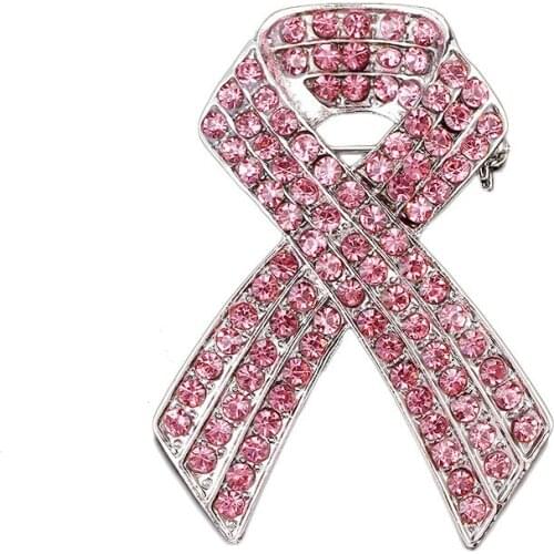 20pcs/lot Pink Rhinestone Bowtie Brooches Breast Cancer Awareness Pin Ribbon Brooch Pin Lucky Jewelry