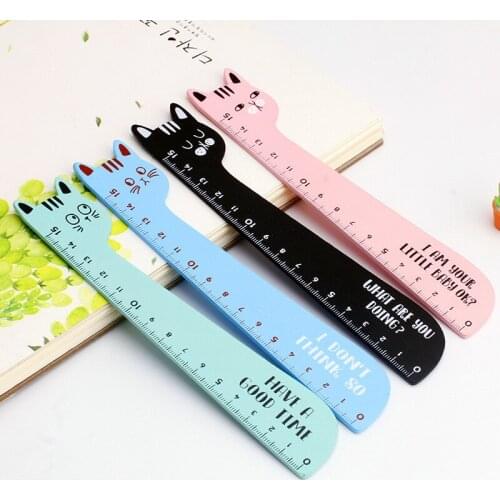 20 Pcs Per Set Korean Cartoon Cat Ruler Student Wooden Ruler Straight Ruler 15cm Drawing Ruler Cute Kawai Stationery
