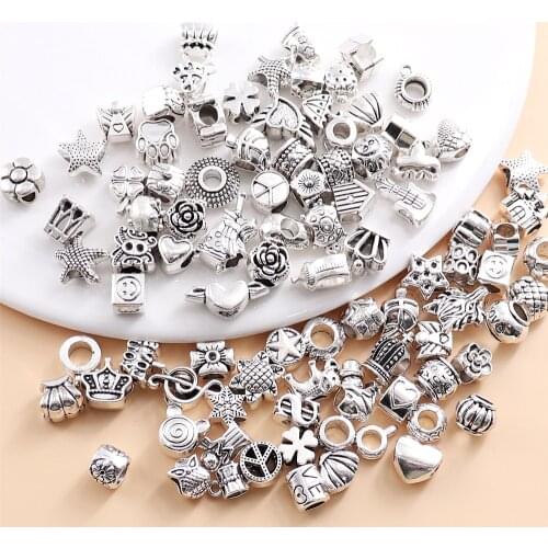 Mix Vintage Beads 50pcs/lot Fit For Pandora Style Bracelet Charms DIY Jewelry Making