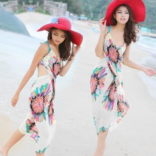 50Pcs/Lot New Deep V Wrap Chiffon Swimwear Bikini Cover Up Sarong Beach Dress