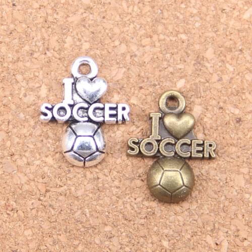 16pcs Charms I Love Soccer 20x16mm Antique Pendants,Vintage Tibetan Silver Jewelry,DIY for bracelet necklace
