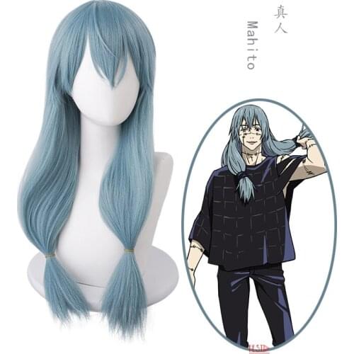 Anime Jujutsu Kaisen Cosplay Wig Mahito Long Bule Wig Cosplay Wig Free Wig Cap Synthetic Halloween Party Props Adult Accessories