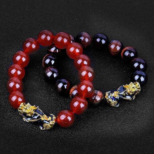 Nature Stone Bracelet Women MenChinese Feng Shui Pixiu Obsidian Wristband Gold Wealth & Good Luck Chain Strand Bracelets