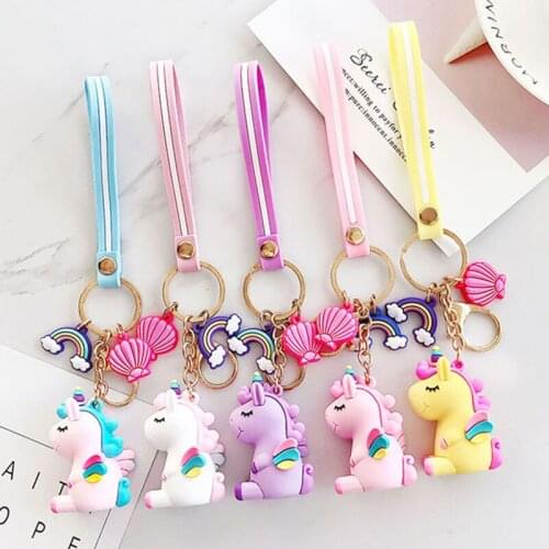 1PC Trendy Cute Fairytale PVC Rainbow Unicorn Keychain Multi-style Horse Shell Key Holder Silicone Key Ring For Woman Girls Gift