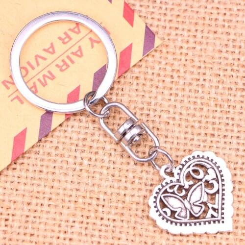 New Fashion Keychain 25x24mm heart butterfly Pendants DIY Men Jewelry Car Key Chain Ring Holder Souvenir For Gift