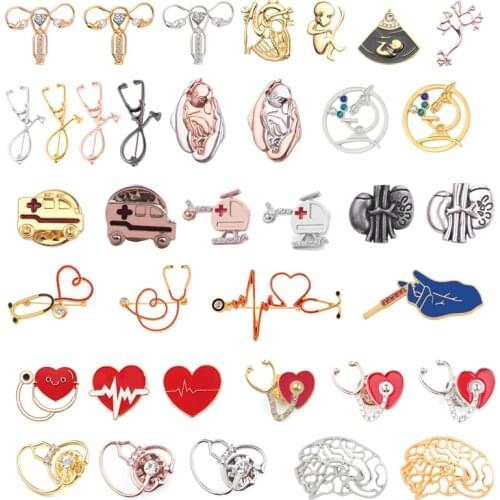 Hospital Doctor Nurse Stethoscope Shape Brooch Personality Medical Medicine Brooch Pins Hospital Supply Cute Metal Jewelry Gift