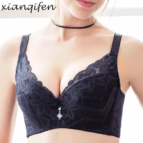 Xianqifen Bras for Women Plus Size Floral Lace Bralette Sexy Lingerie Push Up Underwire Minimizer Thin Brassiere Girl top Bh BCD