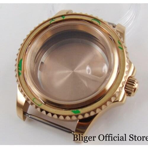 Rose Gold Coated 41mm Watch Case for eta 2836 miyota 8215 movement Bidirectional Bezel Sapphire Glass