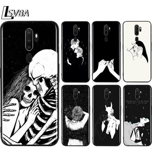 Black TPU Soft Cover Black and white lovers for OPPO A9 2020 Reno 10X ZOOM ACE 4 3 2 Z F Pro 4G 5G Phone Case