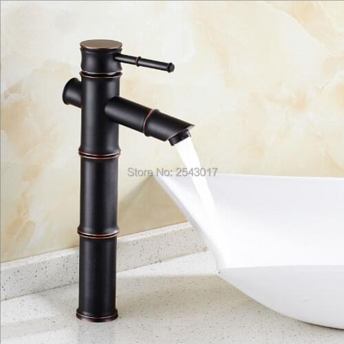 Black Faucet Bamboo Design Deck Mounted Basin Hot&Cold Faucet Single Handle Black Tap for Basin Bathroom Torneira ZR271