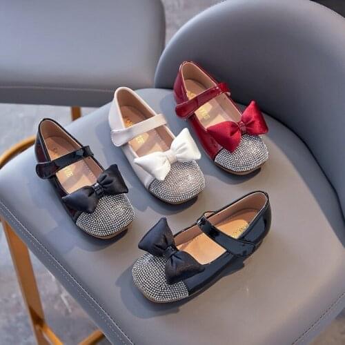 Fashion Rhinestone Bow Kids Shoes Little Girl Dress Princess Dance Party Shoes For Children Flat 2 3 4 5 6 7 8 9 10 11 12 Years