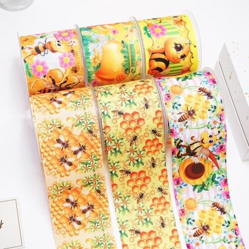 DIY Cartoon Bees Printed Grosgrain Ribbon For Craft Supplies Sewing Accessories 5 Yards, Planar Resins Mold 10 Pieces. 50556
