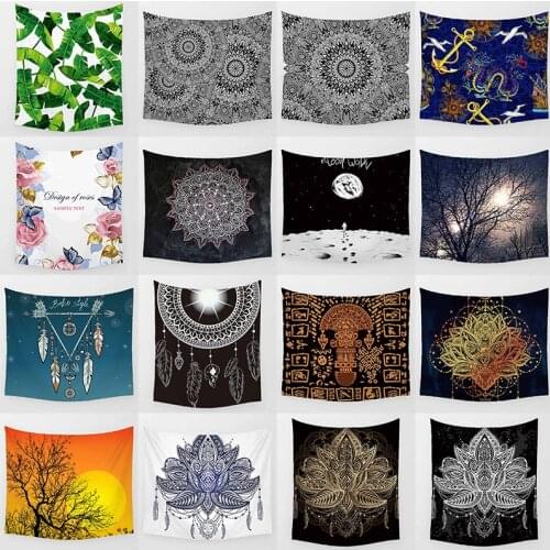 Tropical leaves gold and white lotus boho style beautiful feather large moon wall art tapestry rectangle wall hanging tapestry