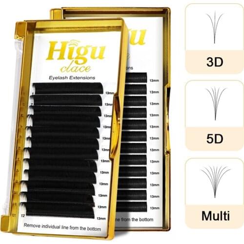 Higu Make-up Super Long Easy Fanning False Eyelash Extension 6-18mm Fast Blooming 2d-20d Fanning Lashes for Building For Salon