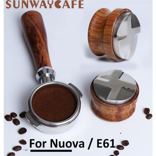 Espresso Coffee Machine Bottomless Filter Holder Portafilter E61 For Nuova 58MM Solid Wooden tamper Stainless Steel Accessory