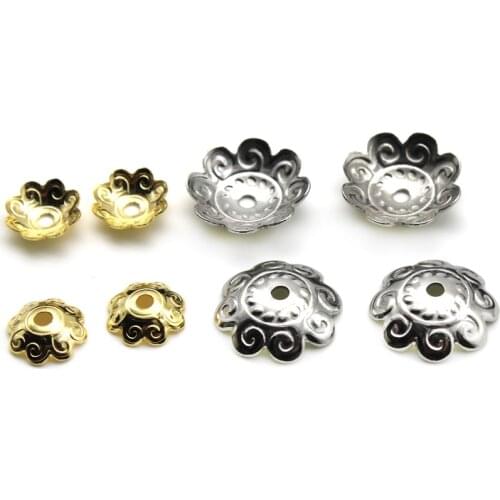 50pcs Stainless Steel Gold Flower Bead End Caps Spacer Charms Bead Caps For Jewelry Making Findings Needlework Diy Accessories