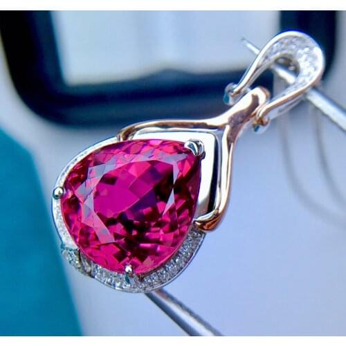 E418 Tourmaline Pendant Fine Jewelry Real 18K Gold 100% Natural Red Tourmaline 7.5ct Gemstones Diamond Pendant Necklace