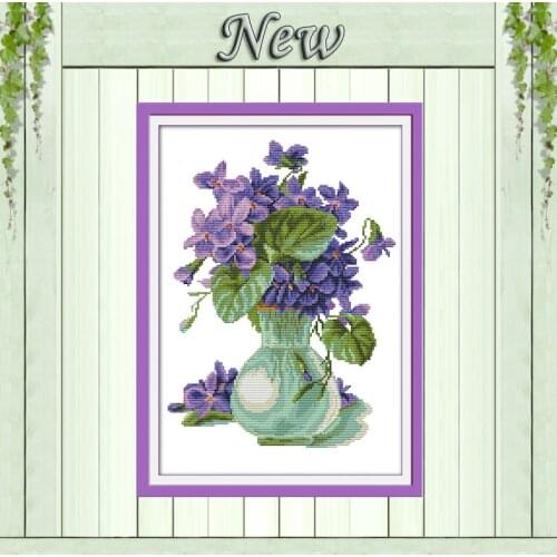 Colorful Violet vase,pattern print on the fabric DMC 11CT 14CT Cross Stitch kit,needlework DIY Set embroider,Beautiful Flowers